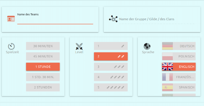 A screenshot with various selection options